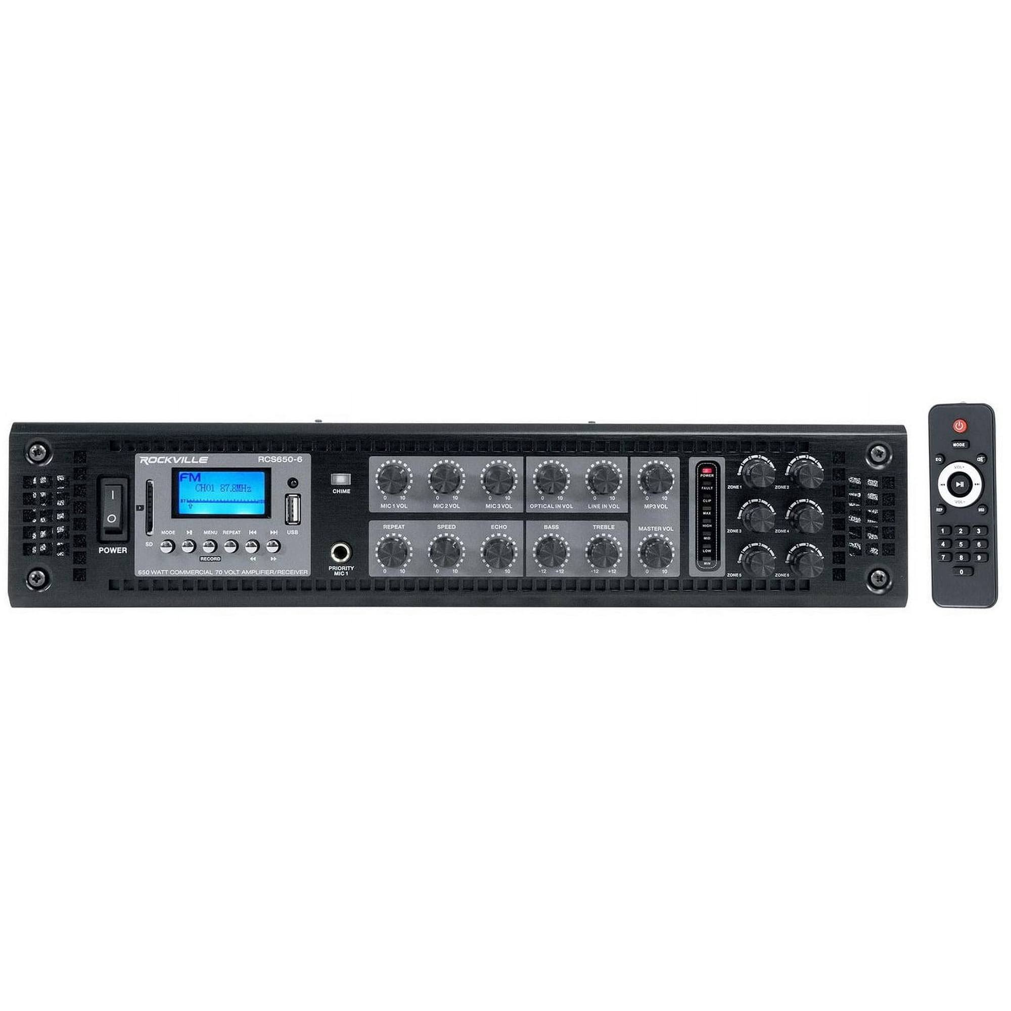 Rockville RCS650-6 650 Watt 6 Zone 70v Commercial/Restaurant Amplifier/Bluetooth