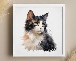 retrato personalizado gato acuarela enmarcado cat memorial portrait，AI 生成