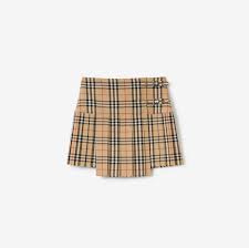 Pleated Check Wool Mini Kilt in Archive beige - Women | Burberry® Official