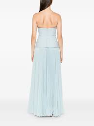 Solace London Britt Strapless Pleated Dress | Blue | FARFETCH