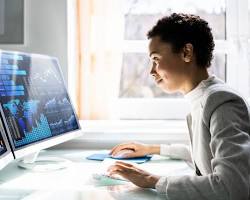 Image of student analyzing social media analytics on a computer screen