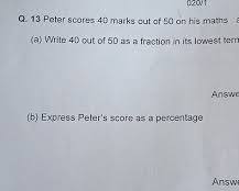 Image of exam paper with 40 marks out of 50