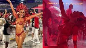 Sob forte chuva, Juliana Paes dá show em ensaio técnico da Viradouro na Sapucaí