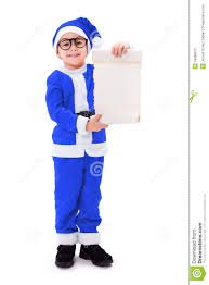 Kleiner Blauer Santa Claus-Junge, Der Wunschliste Zeigt ...