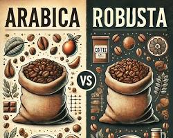 Image de coffee beans, Arabica and Robusta side by side