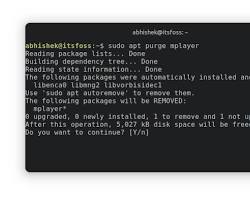 Image of terminal showing sudo apt purge command