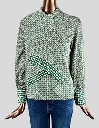 Zara Green Patterned Blouse with Tie - Small - Product from LuxAnthropy