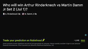 July 1, 2026: Arthur Rinderknech vs Martin Damm Jr: Set 2 Winner Tennis Prediction Market