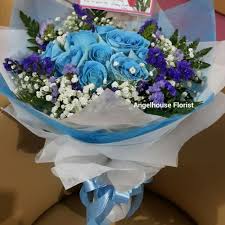 Image result for karangan bunga mawar biru