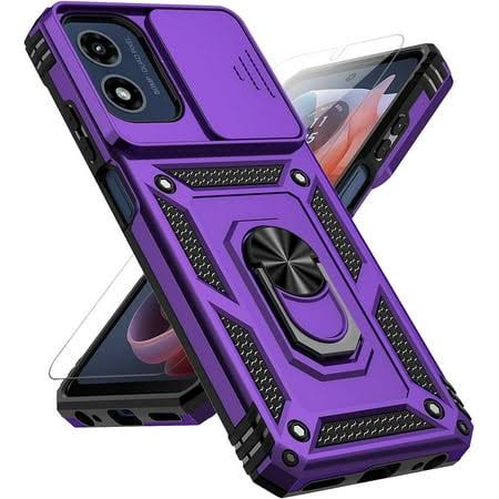For Motorola Moto G Play 2024 Case with Slide Camera Cover HD Screen Protector Magnetic Ring Holder Kickstand Protective