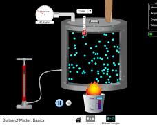 Image of PhET simulation States of Matter: Basics showing particles in solid, liquid, and gas states