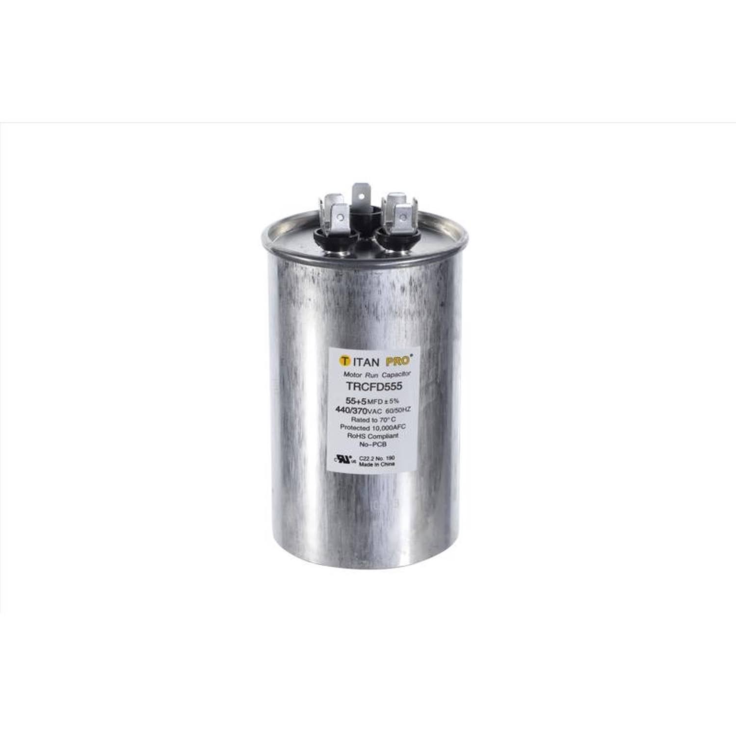 Titan Pro 55/5 MFD 440/370V Dual Round Run Capacitor trcfd555