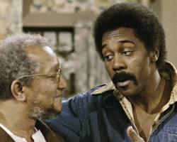 Sanford and Son 1972 TV series Redd Foxx as Fred Sanford Demond Wilson as Lamont Sanford junk yard 1970s NBC television stills, AI generated