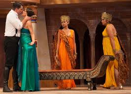 Shad Willingham and Cynthia Beckert as Antony and Cleopatra with Dekyi Ronge (Charmian)and Natasha Buran (Iras) - kingsmen-antony_cleopatra1