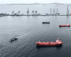 Commercial oil tankers transiting Gulf waterways under military escort, AI generated