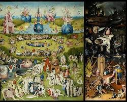 Hieronymus Bosch painting The Garden of Earthly Delights fantastic and surreal details، من إنشاء الذكاء الاصطناعي