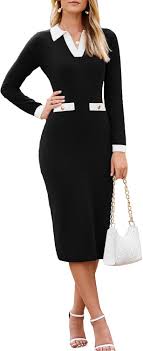 Simplee Women's 2024 Long Sleeve Sweater Dress Button Knit Slim Fit Casual V Neck Elegant Bodycon Midi Dresses（White S） at Amazon Women's Clothing store - Product from Amazon.com