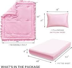 Amazon.com: 3 Pieces Crib Bedding Set Baby Ruffle Quilted Comforter with Fitted Sheet and Pillowcase - Cute Ruffled Shabby Chic Bedding Soft Blanket Design Pink : Baby
