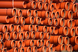 Orange Drainage Pipes In Road Construction Stock Photo ...