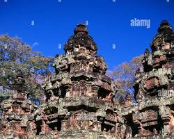 Image of Banteay Srei temple's central sanctuary with its ornate towers