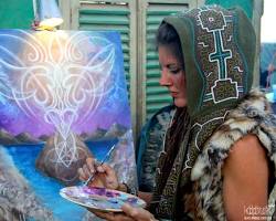 Krystleyez Krystle Marie Smith visionary art Flower of Life sacred geometry painting cosmic blueprints, AI generated