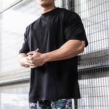 Amazon.com: Mens Loose Oversized Fit Short Sleeve T-Shirt with Dropped Shoulder Retro Fitness Summer Short Sleeve Bodybuilding Tops Black : Clothing, Shoes & Jewelry