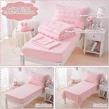 Amazon.com: Pink Toddler Bedding Set for Girls 4-Piece Boho Tufted Toddler Comforter Set Jacquard Tufts Bed-in-a-Bag Crib Toddler Bed Sheet Set for Kids with Comforter, Flat Sheet, Fitted Sheet, Pillowcase : Baby