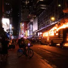 World Cup bus set alight as chaotic celebrations erupt in Manhattan after Knicks win