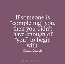 If someone is &quot;completing&quot; you, then you didn&#39;t have enough of ... via Relatably.com