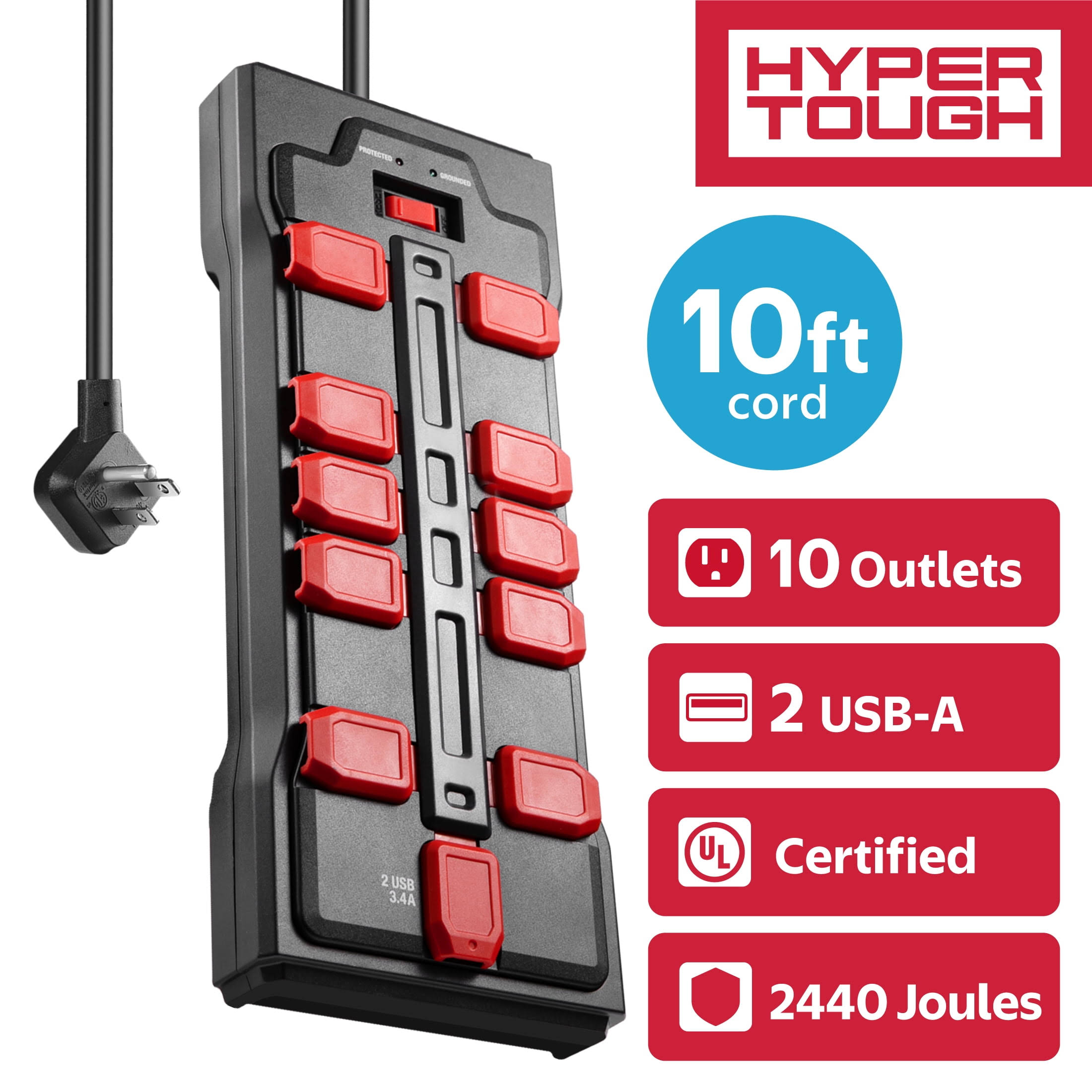 Hyper Tough Surge Protector Power Strip with Usb