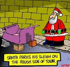 Image result for Cartoon of santa's sleigh with reindeer missing legs.