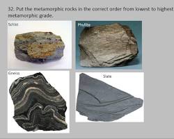 Gambar various metamorphic rocks: marble, schist, gneiss, quartzite, slate