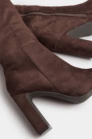 Brown Faux Suede Heeled Knee High Boots In Standard Fit | Yours Clothing - Product from Yours Clothing