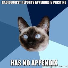 Radiologist reports appendix is pristine Has no appendix - Chronic ... via Relatably.com