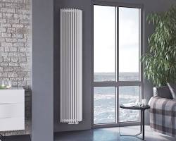 Grey designer radiator in a living room with modern décor