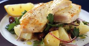 Swordfish with warm potato salad
