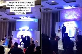 Newlyweds fight after video is played at wedding of bride cheating with 
groom's relative