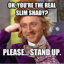 Oh, you&#39;re the real Slim Shady? Please... Stand up ... via Relatably.com