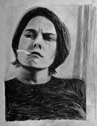 Freehand sketch of Sarah Lucas after her photographic self-portrait. I did this to practise portrait drawing. It is such a striking photo to look at for a ... - sarah-lucas-img_2455