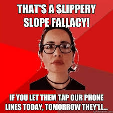 that&#39;s a slippery slope fallacy! if you let them tap our phone ... via Relatably.com