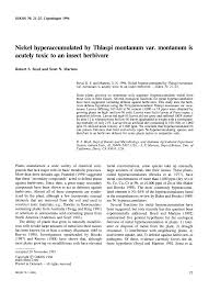 Nickel Hyperaccumulated by Thlaspi montanum Var. montanum Is ...