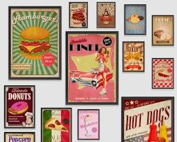 Image of Vintage food posters kitchen wall art