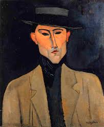 Portrait of a Man with Hat (Jose Pacheco ) - Amedeo Modigliani. Artist: Amedeo Modigliani. Completion Date: c.1915. Place of Creation: Paris, France - portrait-of-a-man-with-hat-jose-pacheco
