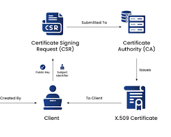Image of diagram showing a Certificate Signing Request (CSR) being submitted to a Certificate Authority (CA) and a digital certificate being issued