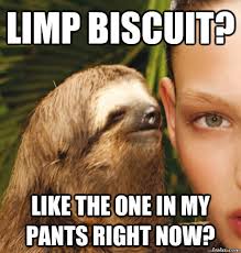 Limp biscuit? Like the one in my pants right now? - rape sloth ... via Relatably.com