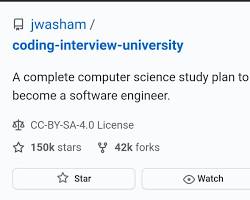 Image of jwasham/codinginterviewuniversity repository on Github