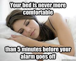 Your bed is never more comfortable than 5 minutes before your ... via Relatably.com