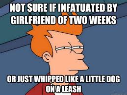 Not sure if infatuated by girlfriend of two weeks or just whipped ... via Relatably.com