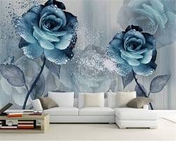Image of 3D watercolor blue flower wallpaper design