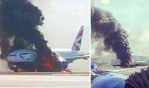 Image result for British Airways plane catches fire at Las Vegas airport; 14 injured